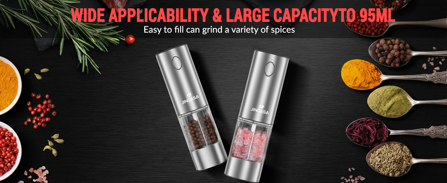 [Upgraded Larger Capacity] Electric Salt and Pepper Grinder Set with USB Charging Base, 95ml Large Capacity, Adjustable Coarseness,Stainless Steel Automatic Pepper Mill (Upgraded Capacity-A)