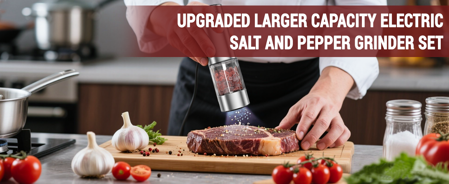 [Upgraded Larger Capacity] Electric Salt and Pepper Grinder Set with USB Charging Base, 95ml Large Capacity, Adjustable Coarseness,Stainless Steel Automatic Pepper Mill (Upgraded Capacity-A)