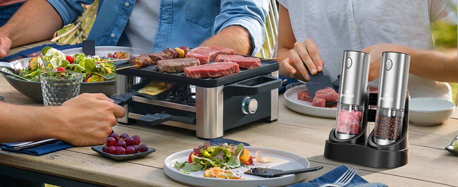 [Upgraded Larger Capacity] Electric Salt and Pepper Grinder Set with USB Charging Base, 95ml Large Capacity, Adjustable Coarseness,Stainless Steel Automatic Pepper Mill (Upgraded Capacity-A)