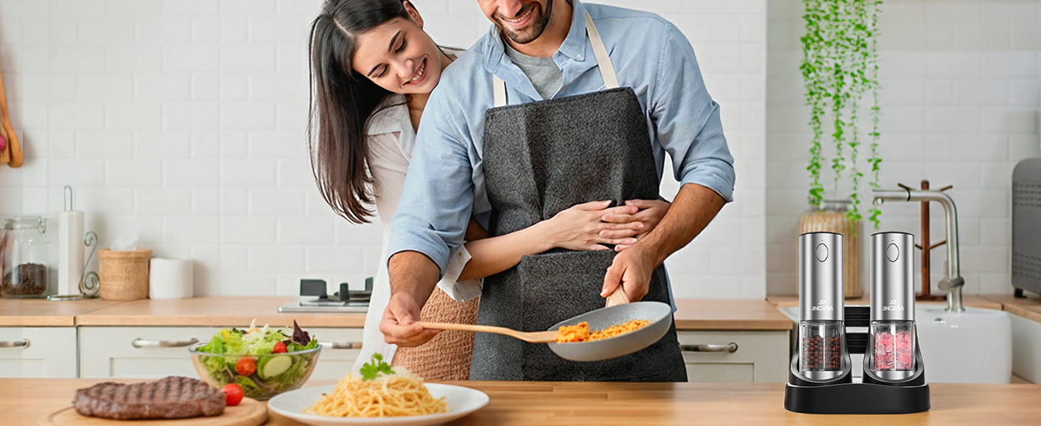 [Upgraded Larger Capacity] Electric Salt and Pepper Grinder Set with USB Charging Base, 95ml Large Capacity, Adjustable Coarseness,Stainless Steel Automatic Pepper Mill (Upgraded Capacity-A)