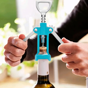 Wine Opener,Multifunctional Bottles Opener Zinc Alloy Corkscrew Wine Opener with Ergonomic Wing Handle (light blue)