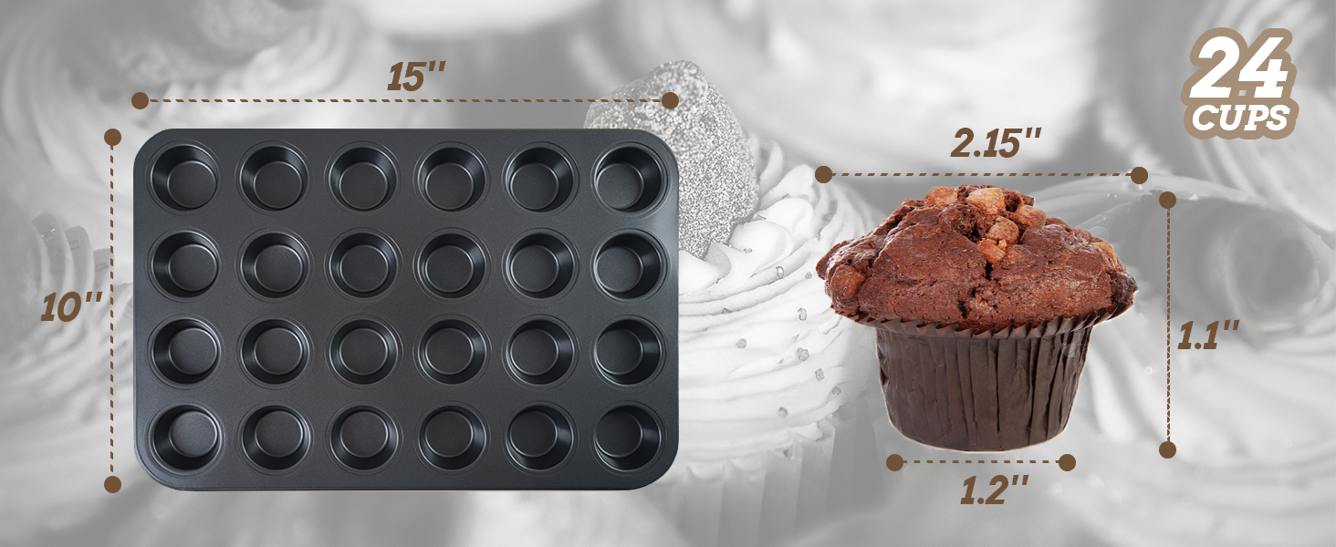 Mini Muffin Pan includes 200 Natural Cupcake Liners, Mini Cupcake Pans Nonstick 24 Cup, Muffin Tin, Carbon Steel Baking Supplies
