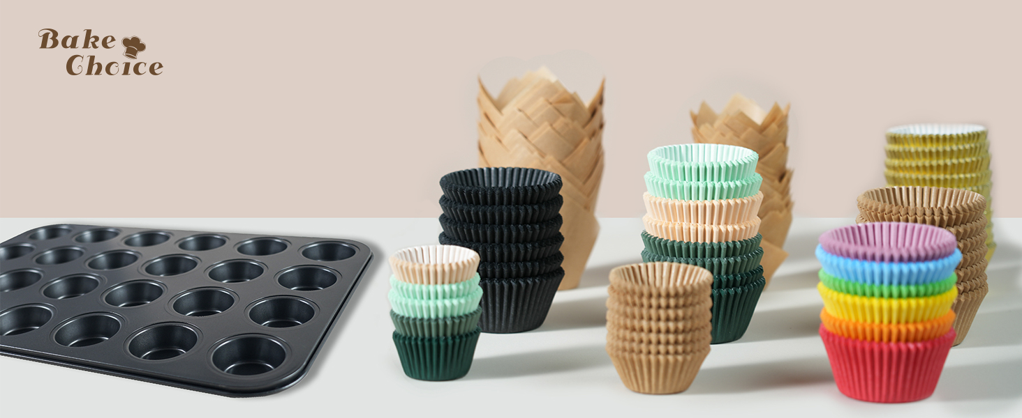 Mini Muffin Pan includes 200 Natural Cupcake Liners, Mini Cupcake Pans Nonstick 24 Cup, Muffin Tin, Carbon Steel Baking Supplies