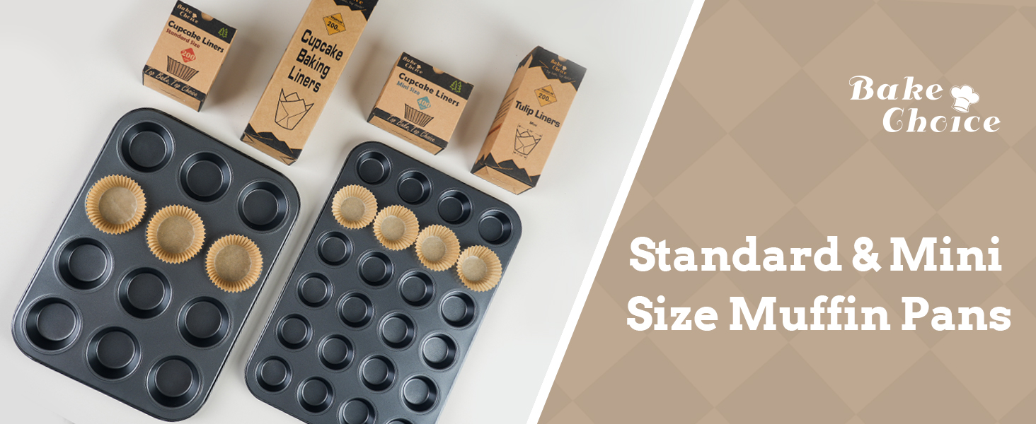 Mini Muffin Pan includes 200 Natural Cupcake Liners, Mini Cupcake Pans Nonstick 24 Cup, Muffin Tin, Carbon Steel Baking Supplies