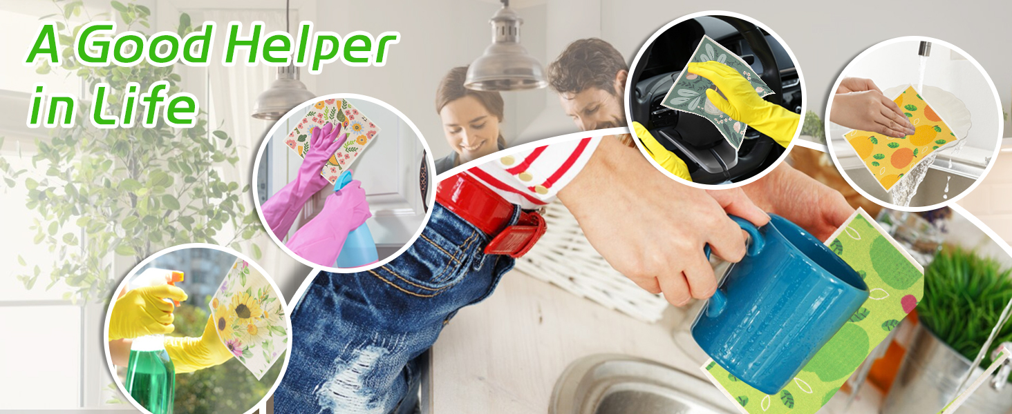 6 - Pack Swedish Kitchen Dish Cloths - Reusable Paper Towels for Counters & Dishes - Eco Friendly Cellulose Sponge Cloth (Sunflower)