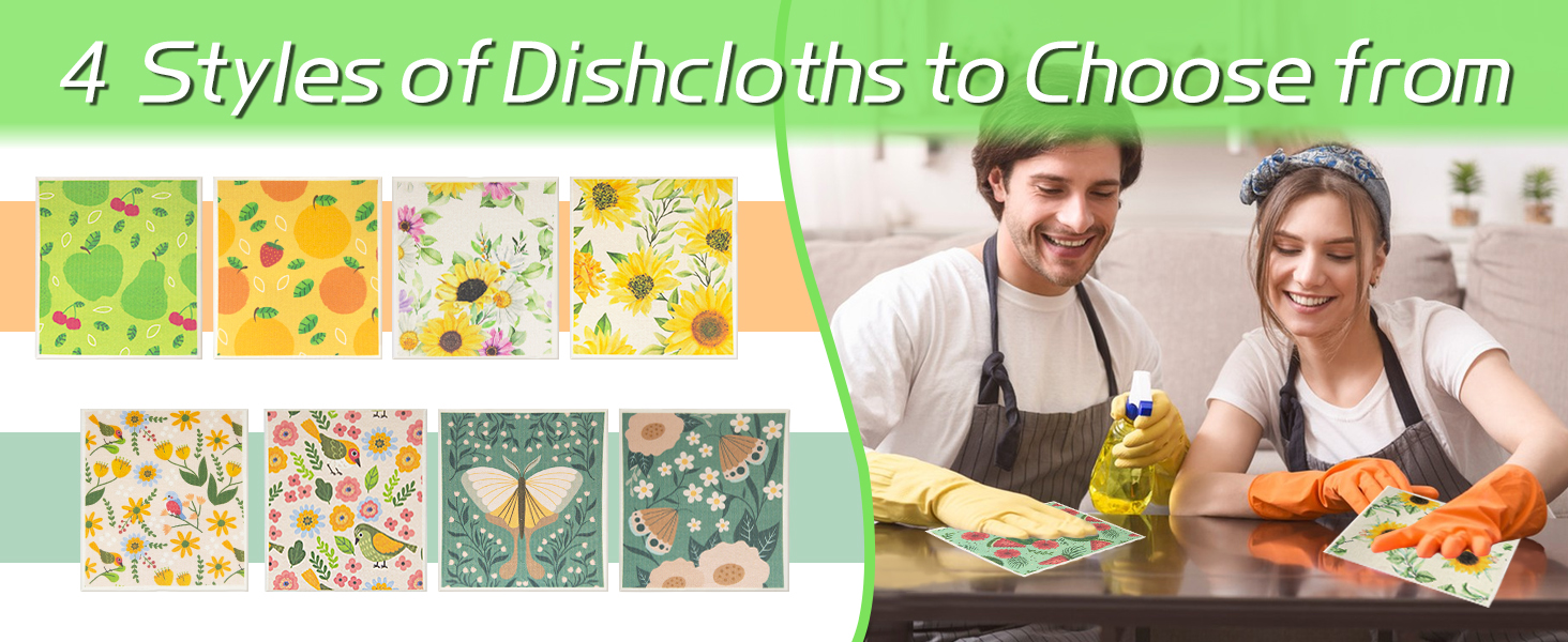 6 - Pack Swedish Kitchen Dish Cloths - Reusable Paper Towels for Counters & Dishes - Eco Friendly Cellulose Sponge Cloth (Sunflower)