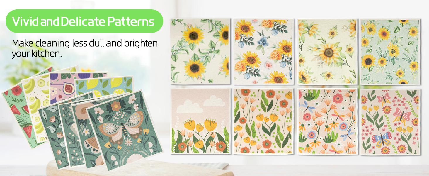 6 - Pack Swedish Kitchen Dish Cloths - Reusable Paper Towels for Counters & Dishes - Eco Friendly Cellulose Sponge Cloth (Sunflower)