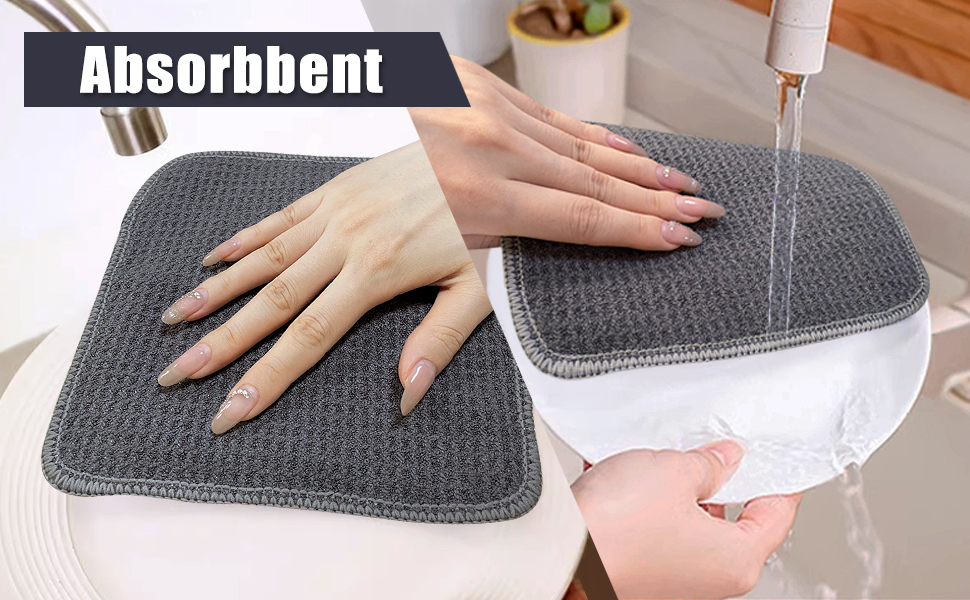 KinHwa Dish Cloths for Washing Dishes Kitchen Washcloths for Dishes Dish Rags for Washing Dishes Absorbent Microfiber Dish Cloths Dish Towels with Scour Scrub Side for Kitchen Cleaning Rags 7inch 9 PC