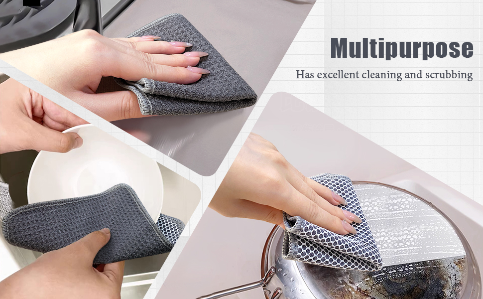 KinHwa Dish Cloths for Washing Dishes Kitchen Washcloths for Dishes Dish Rags for Washing Dishes Absorbent Microfiber Dish Cloths Dish Towels with Scour Scrub Side for Kitchen Cleaning Rags 7inch 9 PC