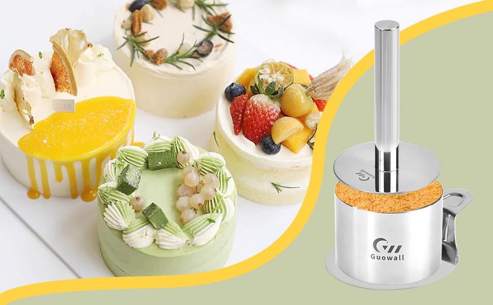 Guowall 6 pack Seamless Mousse Ring Set 3 inch Stainless Steel Round Cake Cutter Food Pastry Mold for Baking (Includes 1 Lifter, 1 Pusher and 6 Rings)