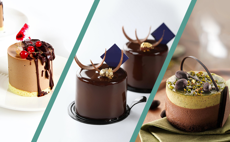 Guowall 6 pack Seamless Mousse Ring Set 3 inch Stainless Steel Round Cake Cutter Food Pastry Mold for Baking (Includes 1 Lifter, 1 Pusher and 6 Rings)