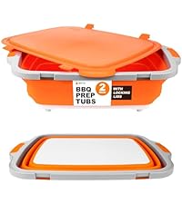 Drip EZ Collapsible BBQ Prep Tub - for Meal Prep Marinating Food Storage - Includes Cutting Board & Locking Lid - (1) XL - Black