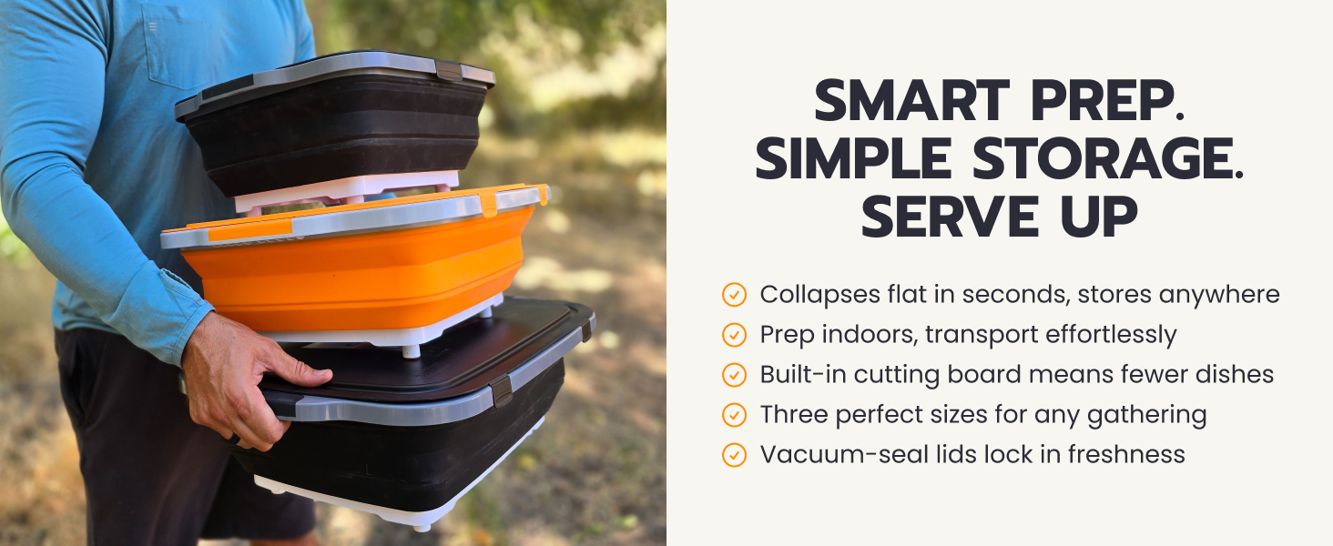 Drip EZ Collapsible BBQ Prep Tub - for Meal Prep Marinating Food Storage - Includes Cutting Board & Locking Lid - (1) XL - Black