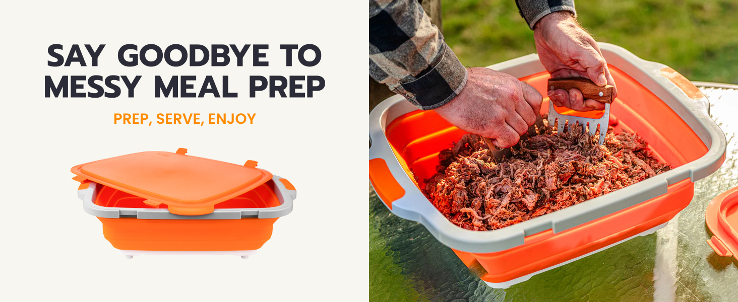Drip EZ Collapsible BBQ Prep Tub - for Meal Prep Marinating Food Storage - Includes Cutting Board & Locking Lid - (1) XL - Black