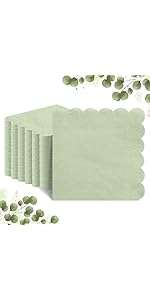 60 Pcs Sage Green Paper Placemats, 13.5 Inch Disposable Scalloped Easter Placemat Round Table Place Mats, Round Table Place Mats for Birthday Wedding Bridal Shower Baby Shower Banquet Tea Party