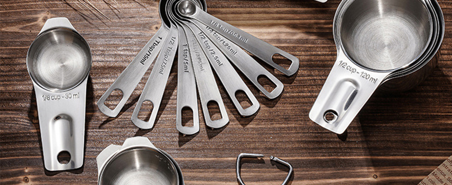 Measuring Cups and Spoons Set Heavy Duty 304 Metal Stainless Steel Measuring Cup Spoon Kitchen Gadgets for Cooking Baking (Set of 17)