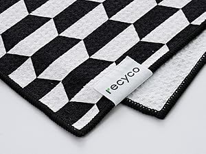 RECYCO Waffle Kitchen Towel Set of 2 - Quick Dry Microfiber Sustainable Dish Towels - Ultra Absorbent Reusable Cleaning Tea Towels - Lightweight Hand Towels,16”x 28”, Black & White Mirage
