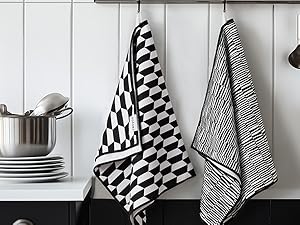 RECYCO Waffle Kitchen Towel Set of 2 - Quick Dry Microfiber Sustainable Dish Towels - Ultra Absorbent Reusable Cleaning Tea Towels - Lightweight Hand Towels,16”x 28”, Black & White Mirage