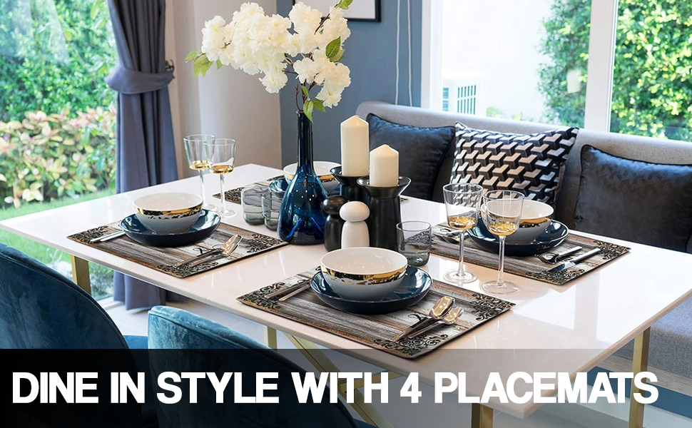 Vinyl Rectangular Placemats Set of 4 - Non Slip Place Mats Ideal for Indoor and Outdoor Dining Table - Washable and Heat Resistant Table Mat for Kitchen Tables (Live Laugh Love)