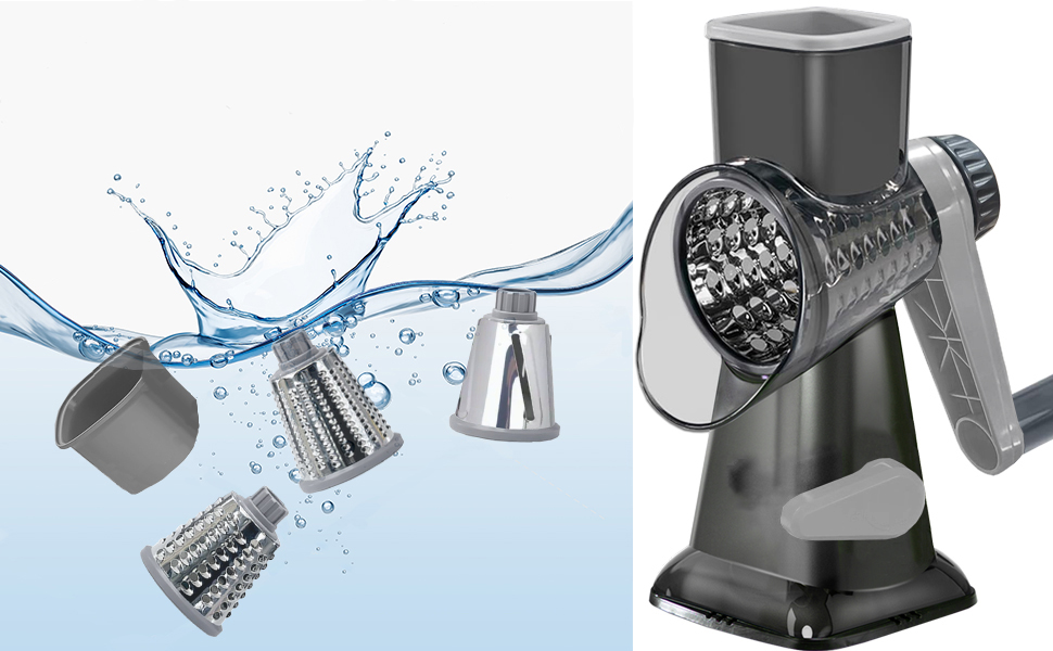 Cheese Grater Rotary Cheese Grater,Versatile Cheese Shredder,Blades for Shredding, Grating, Slicing,Cheese Shredder with Suction Base and Cleaning Brush Kitchen Gift (gray)