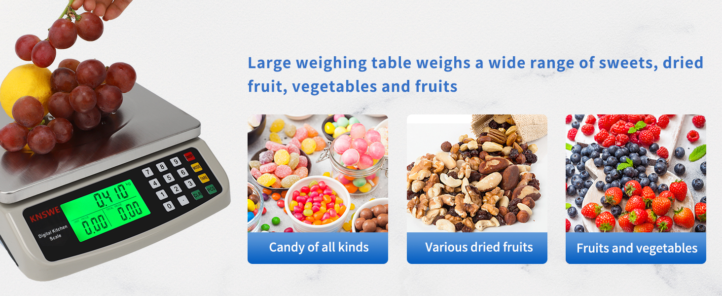 Commercial Food Scale 40KG Large Digital Kitchen Scale Baking Cooking Bread Meat Weight Price Computing Scale Stainless Steel Parts and Coins Counting Scale for Deli Stores Tare Function