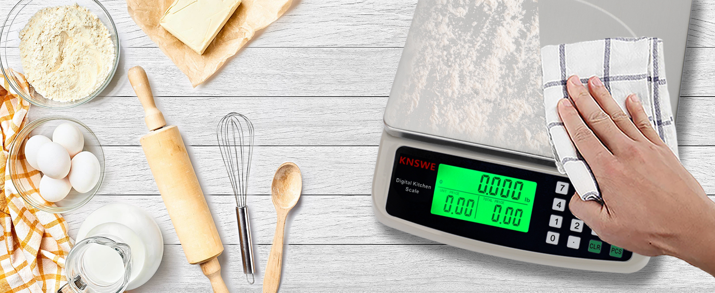 Commercial Food Scale 40KG Large Digital Kitchen Scale Baking Cooking Bread Meat Weight Price Computing Scale Stainless Steel Parts and Coins Counting Scale for Deli Stores Tare Function
