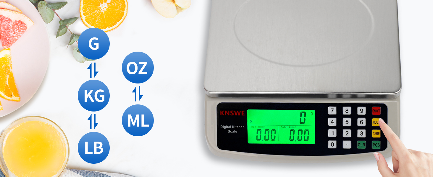 Commercial Food Scale 40KG Large Digital Kitchen Scale Baking Cooking Bread Meat Weight Price Computing Scale Stainless Steel Parts and Coins Counting Scale for Deli Stores Tare Function