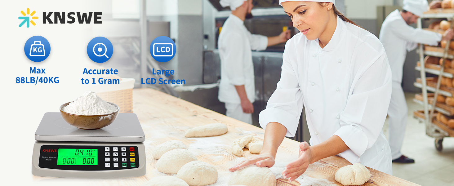 Commercial Food Scale 40KG Large Digital Kitchen Scale Baking Cooking Bread Meat Weight Price Computing Scale Stainless Steel Parts and Coins Counting Scale for Deli Stores Tare Function