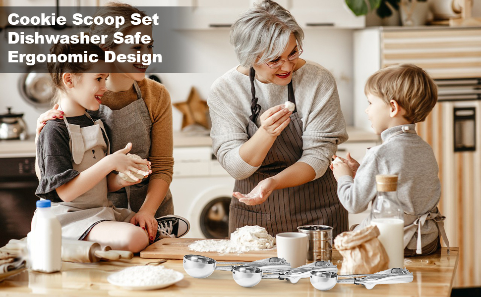 Cookie Scoop,Set of 3 Cookie Dough Scoops for Baking 1 Tbsp,2 Tbsp,3 Tbsp,Stainless Steel Ice Cream Scooper with Trigger Release for Cupcake,Ice Cream,Muffin,Meatball,Melonball