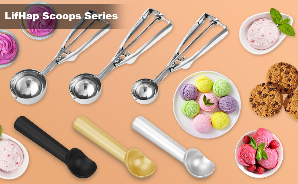 Cookie Scoop,Set of 3 Cookie Dough Scoops for Baking 1 Tbsp,2 Tbsp,3 Tbsp,Stainless Steel Ice Cream Scooper with Trigger Release for Cupcake,Ice Cream,Muffin,Meatball,Melonball
