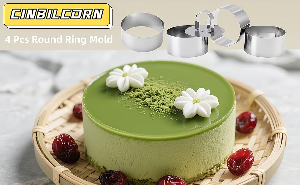 4 Pcs Round Ring Mold for Cooking,Stainless Steel 3 inch Food Molds with 1 Pusher for Cake Dessert Mousse Tuna Tartare