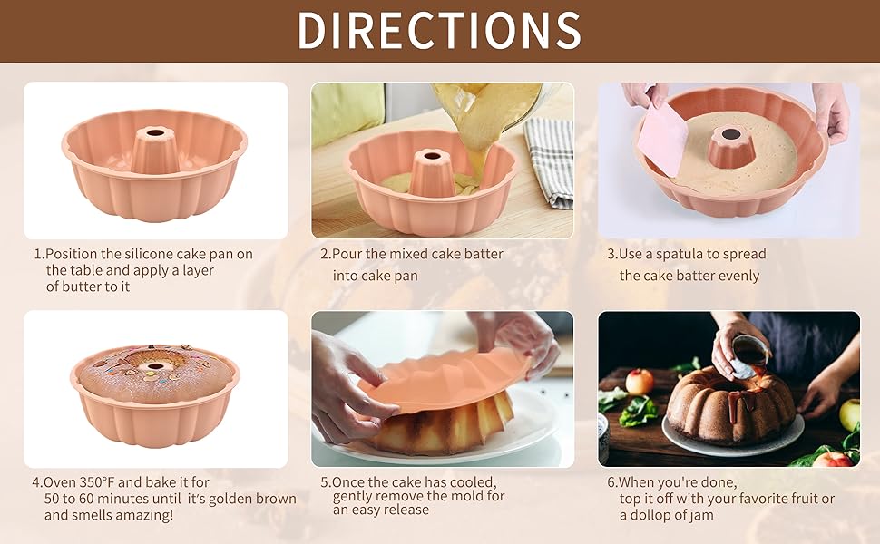 2 Pack Silicone Cake Pan Nonstick,10 Inch, Silicone Cake Molds,Pound Cake Pan, Baking Cake Pan for Jello,Gelatin,Cake,Brownie and Bread(Pink+Blue)