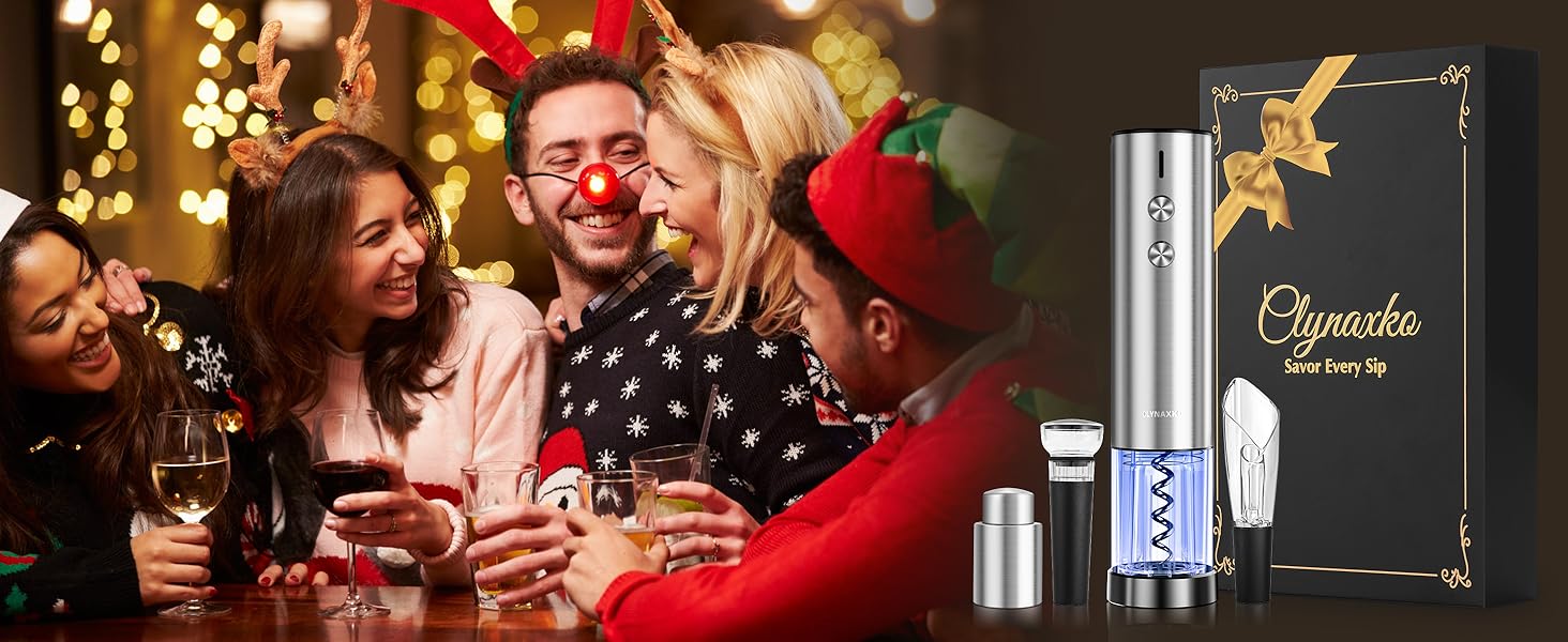 Electric Wine Opener Set - Premium Wine Gifts with Wine Opener, Foil Cutter, Wine Aerator, Vacuum Stopper, and Elegant Gift Box - Ideal Christmas Gift for Unforgettable Moments