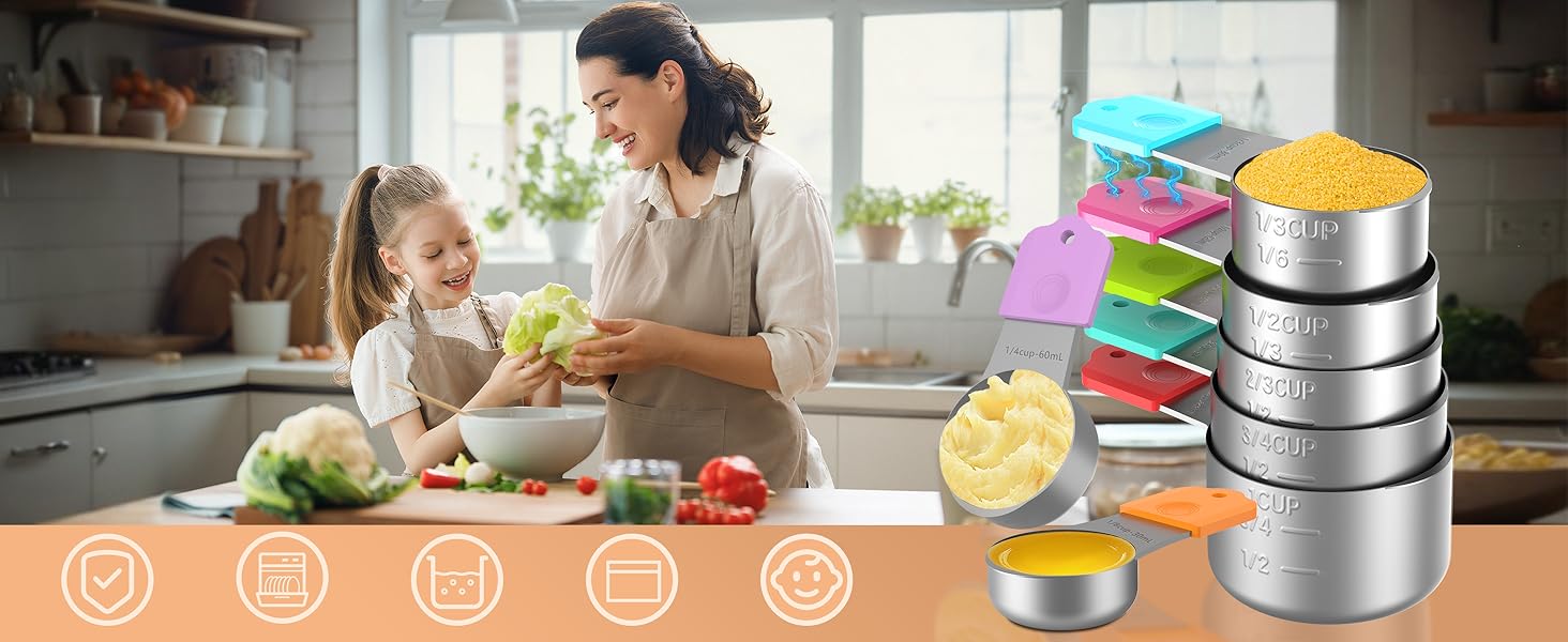 Magnetic Measuring Cups, 8 Stainless Steel Nesting Measuring Cup Set for Measuring Dry or Liquid Ingredients