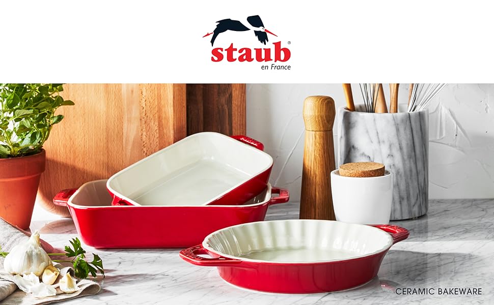 Staub Ceramic 3-pc Rectangular Baking Dish Set - Macaron Pastel Blue