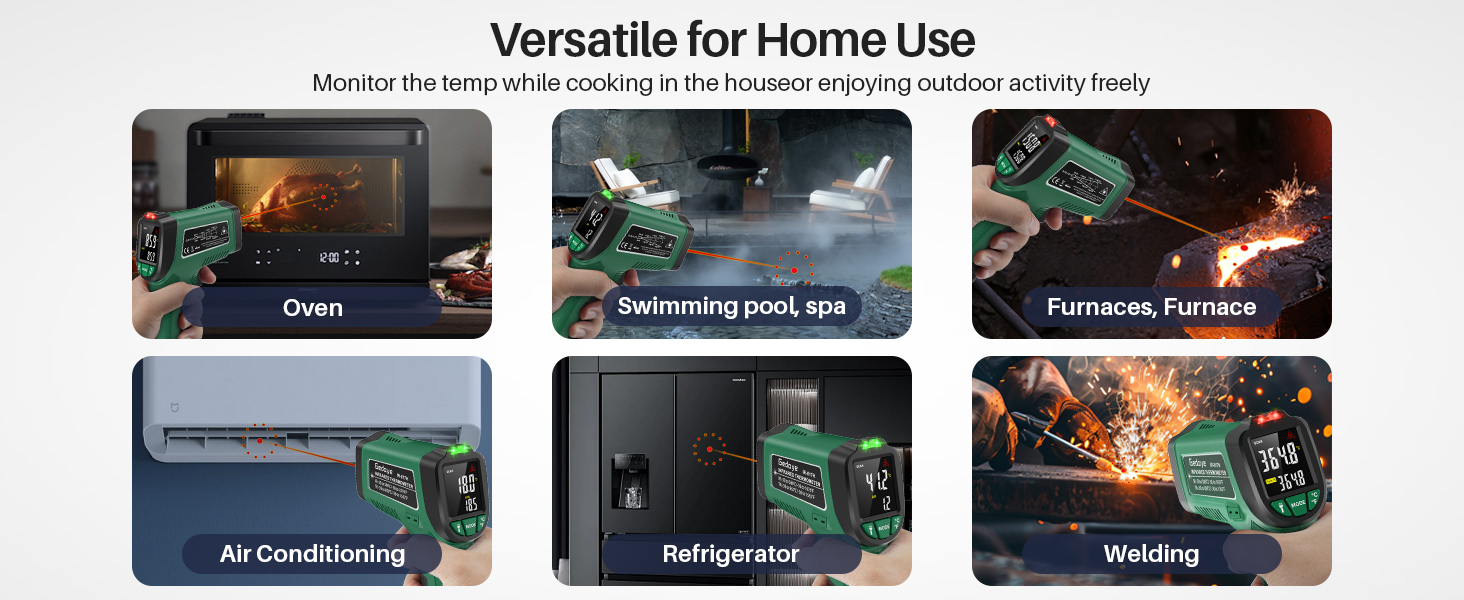 Infrared Thermometer for Cooking, Gedaye Surface Laser Temperature Gun with Laser Pointer 13:1, Metal Probe, Adjustable Emissivity, -58℉ to 1562℉, Thermal Thermometer Gun for Pizza Oven Engine HVAC