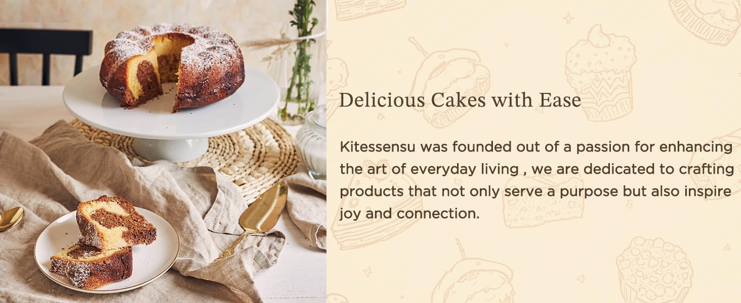 KITESSENSU Non-Stick Cake Pan, 9.5-Inch Aluminum Cake Mold, 8 Cup Fluted Heavy Duty Tube Pan, Durable Rust & Scratch-Resistant, Baking Mold for Jello, Gelatin, Chocoflan, Flan, Marissa, Gold