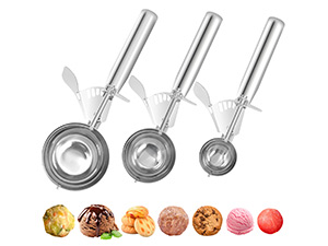 Cookie Scoops Set of 3 Ice Cream Scoop with Trigger 18/8 Stainless Steel, 3PCS Different Size Cupcake Scoop for Baking Mashed Potatoes Meatball Watermelon Muffin Batter Measuring (4oz + 2oz + 0.8oz)