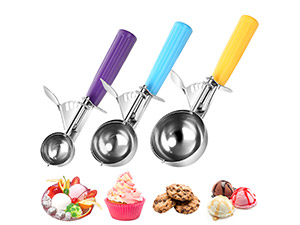 Cookie Scoops Set of 3 Ice Cream Scoop with Trigger 18/8 Stainless Steel, 3PCS Different Size Cupcake Scoop for Baking Mashed Potatoes Meatball Watermelon Muffin Batter Measuring (4oz + 2oz + 0.8oz)