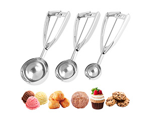 Cookie Scoops Set of 3 Ice Cream Scoop with Trigger 18/8 Stainless Steel, 3PCS Different Size Cupcake Scoop for Baking Mashed Potatoes Meatball Watermelon Muffin Batter Measuring (4oz + 2oz + 0.8oz)