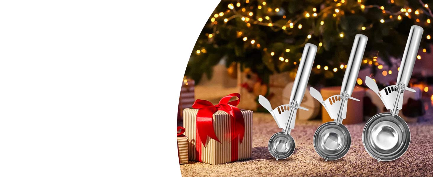 Cookie Scoops Set of 3 Ice Cream Scoop with Trigger 18/8 Stainless Steel, 3PCS Different Size Cupcake Scoop for Baking Mashed Potatoes Meatball Watermelon Muffin Batter Measuring (4oz + 2oz + 0.8oz)