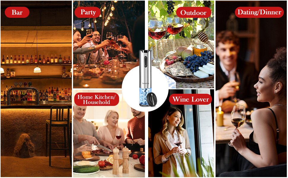 Electric Wine Opener Tomentific, Rechargeable Automatic Wine Corkscrew Bottle Opener With Foil Cutter, Type-C Charging Wine Openers With LED Light For Home Party Wedding Gifts (Stainless Steel)