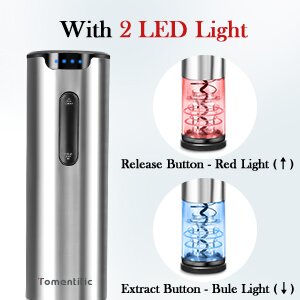 Electric Wine Opener Tomentific, Rechargeable Automatic Wine Corkscrew Bottle Opener With Foil Cutter, Type-C Charging Wine Openers With LED Light For Home Party Wedding Gifts (Stainless Steel)