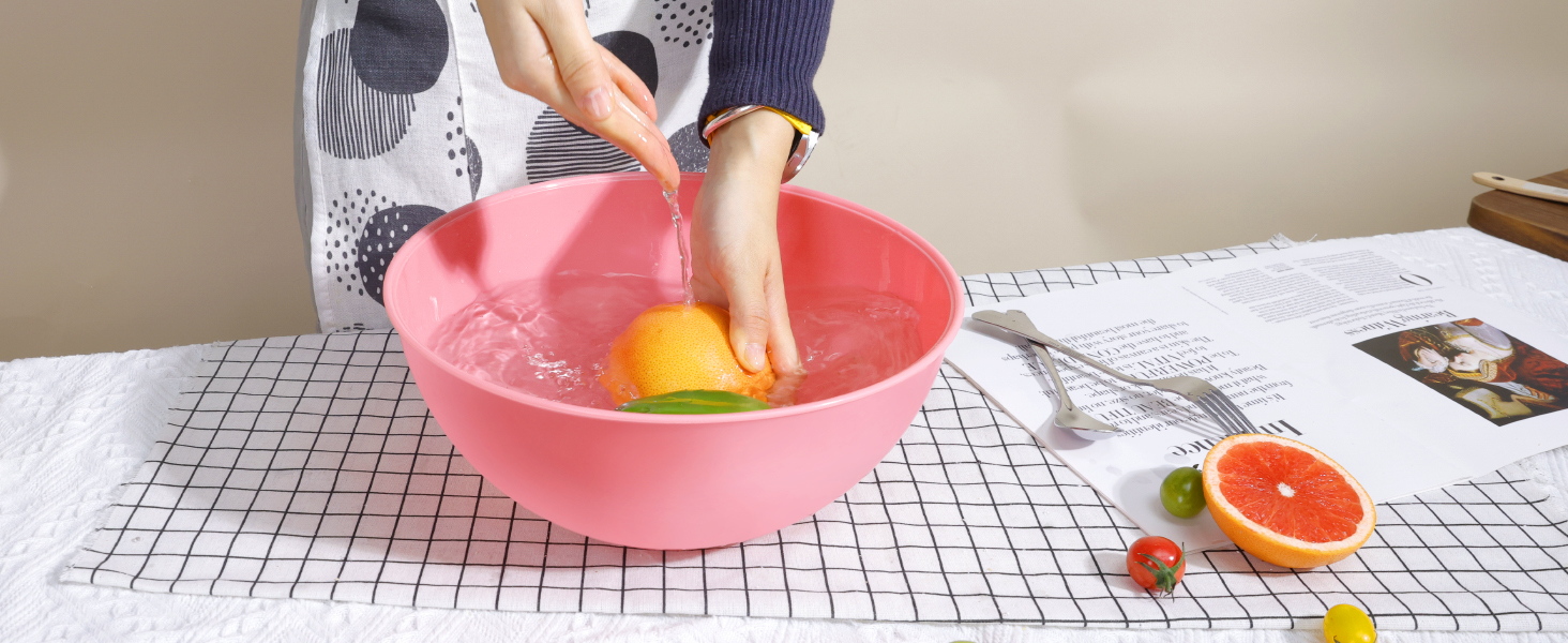 BoxedHome BPA Free Plastic Round Mixing Bowl with Lids, 12 Pack Nesting Bowls with Lids Set, Microwave and Dishwasher Safe Prep & Serving Bowls Great for Mixing, Baking, Serving (Pink, 12pcs)