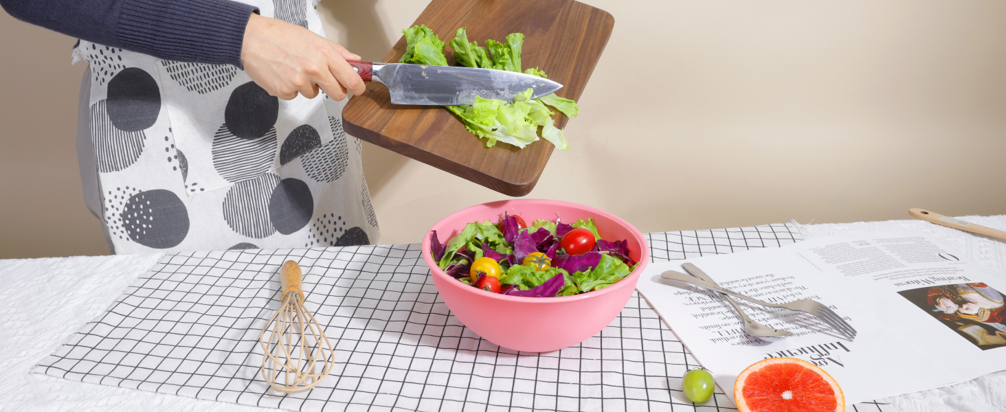 BoxedHome BPA Free Plastic Round Mixing Bowl with Lids, 12 Pack Nesting Bowls with Lids Set, Microwave and Dishwasher Safe Prep & Serving Bowls Great for Mixing, Baking, Serving (Pink, 12pcs)