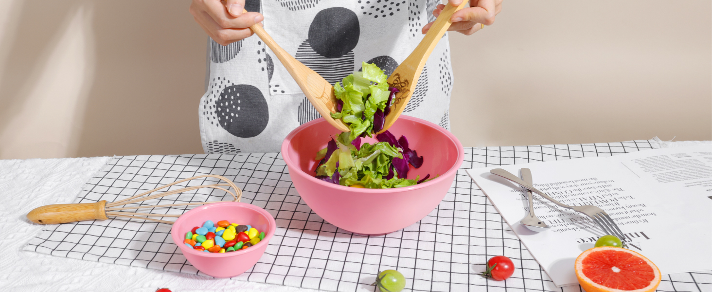 BoxedHome BPA Free Plastic Round Mixing Bowl with Lids, 12 Pack Nesting Bowls with Lids Set, Microwave and Dishwasher Safe Prep & Serving Bowls Great for Mixing, Baking, Serving (Pink, 12pcs)