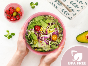 BoxedHome BPA Free Plastic Round Mixing Bowl with Lids, 12 Pack Nesting Bowls with Lids Set, Microwave and Dishwasher Safe Prep & Serving Bowls Great for Mixing, Baking, Serving (Pink, 12pcs)