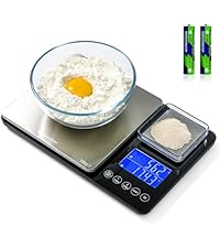 KitchenTour Dual Platform Digital Kitchen Scale with Total Weight Function - 500g/0.1g & 15kg/1g - Accurate for Cooking and Baking Black