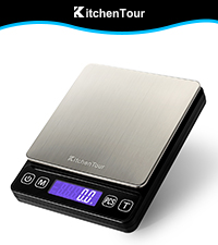 KitchenTour Dual Platform Digital Kitchen Scale with Total Weight Function - 500g/0.1g & 15kg/1g - Accurate for Cooking and Baking Black
