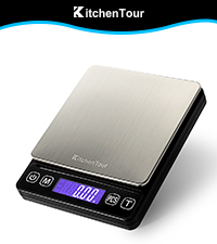 KitchenTour Dual Platform Digital Kitchen Scale with Total Weight Function - 500g/0.1g & 15kg/1g - Accurate for Cooking and Baking Black